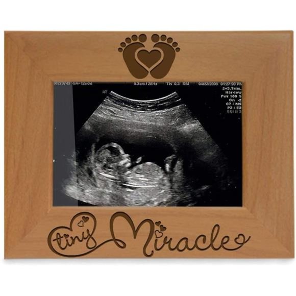Tiny Miracle Engraved Natural Wood Picture Frame, Baby Announcement Photo Frame - Picture 1 of 7